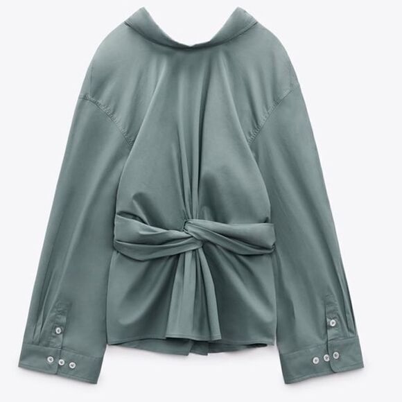 Zara Premium Edition Fitted Shirt Blouse New Green Blue - Picture 5 of 8